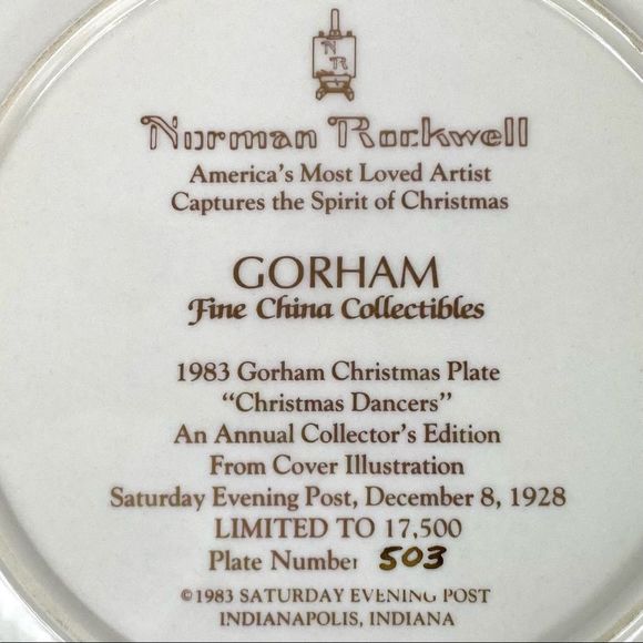 Norman Rockwell Christmas Dancers 1983 Collector Ltd Edition Gorham plate china - Picture 3 of 3